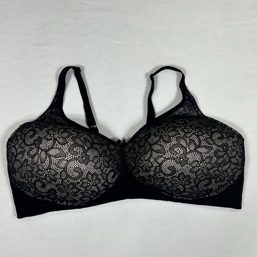 Breezies 46DDD Full Coverage Lace Overlay Contour Wirefree Bra Black Adjustable